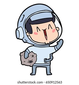 happy cartoon astronaut with moon rock