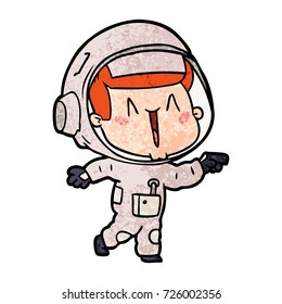 happy cartoon astronaut pointing