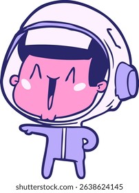 happy cartoon astronaut pointing in bright neon colors