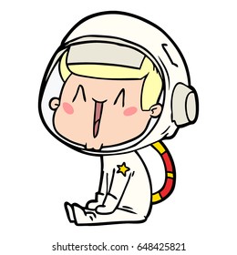 happy cartoon astronaut sitting