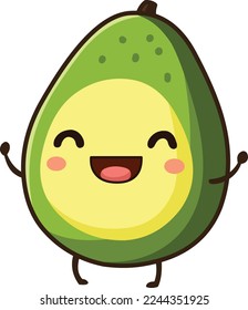 Happy cartoon avocado character in a kawaii style