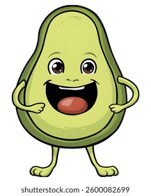 Happy Cartoon Avocado Character with Smile – Fun Green Fruit Mascot Illustration for Kids and Healthy Living Art	