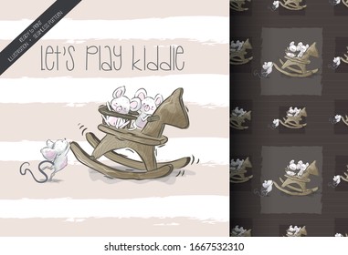 happy cartoon baby mouse playing toy seamless pattern