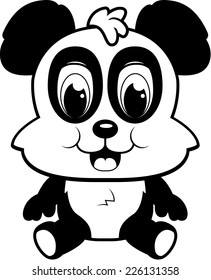 A happy cartoon baby panda bear sitting and smiling.