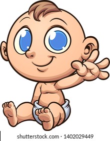 Happy cartoon baby sitting down clip art. Vector illustration with simple gradients. All in a single layer. 
