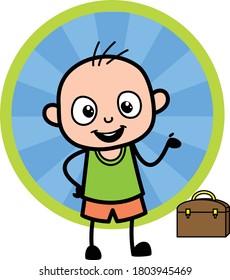 Happy Cartoon Bald Boy Presenting
