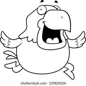 A happy cartoon bald eagle running and smiling.