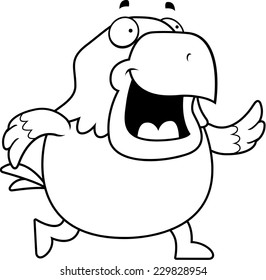 A happy cartoon bald eagle walking and smiling.