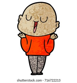 happy cartoon bald man shrugging shoulders