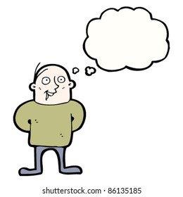 happy cartoon balding man with thought bubble
