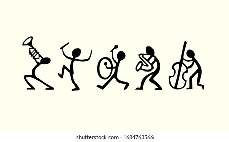 Happy Cartoon Band Silhouette Vector Illustration