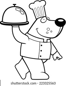 A happy cartoon bear chef with a serving tray.