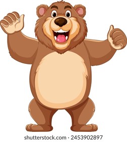 Happy cartoon bear with a friendly gesture
