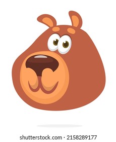 Happy cartoon bear head. Vector illustration of brown grizzly bear 