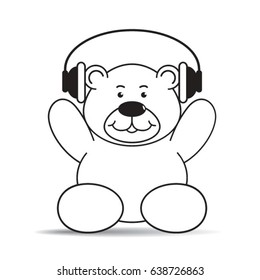 happy cartoon bear with headset in black-vector drawing-vector drawing