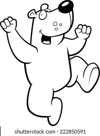A happy cartoon bear jumping and smiling.