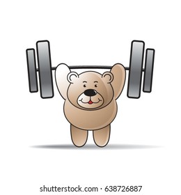 happy cartoon bear lifting weight in color-vector drawing