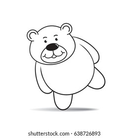 happy cartoon bear single leg balance in black-vector drawing