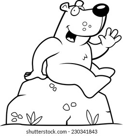 A happy cartoon bear sitting and smiling.