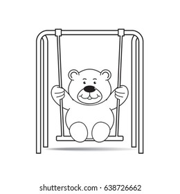 happy cartoon bear swing in black-vector drawing