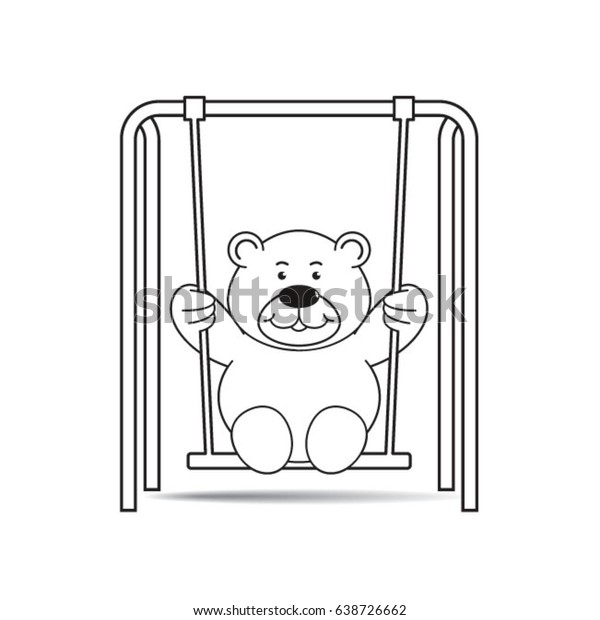 Happy Cartoon Bear Swing Blackvector Drawing Stock Vector