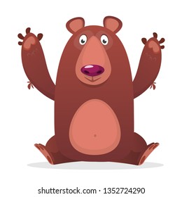 Happy cartoon bear. Vector illustration of brown bear isolated. 
