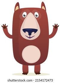 Happy cartoon bear. Vector illustration of brown grizzly bear 