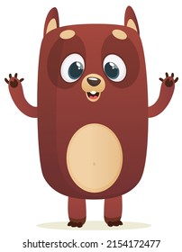 Happy cartoon bear. Vector illustration of brown grizzly bear 