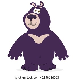 Happy cartoon bear. Vector illustration of brown grizzly bear 