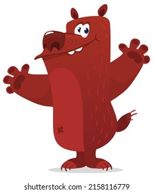 Happy cartoon bear. Vector illustration of brown grizzly bear 