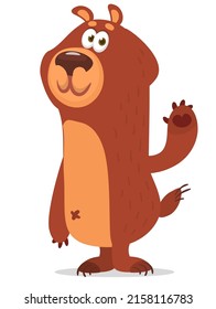 Happy cartoon bear. Vector illustration of brown grizzly bear 