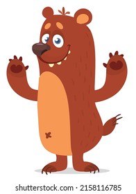 Happy cartoon bear. Vector illustration of brown grizzly bear 