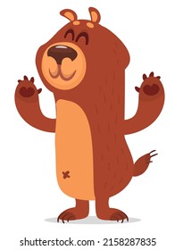 Happy cartoon bear. Vector illustration of brown grizzly bear 