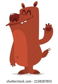 Happy cartoon bear. Vector illustration of brown grizzly bear 