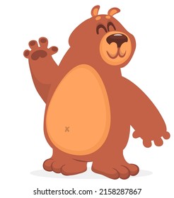Happy cartoon bear. Vector illustration of brown grizzly bear 