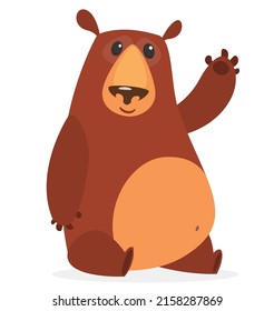 Happy cartoon bear. Vector illustration of brown grizzly bear 