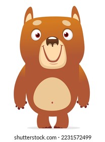 Happy cartoon bear. Vector illustration of brown grizzly bear 