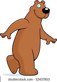 A happy cartoon bear walking and smiling.