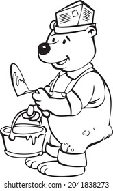 A happy cartoon bear at work