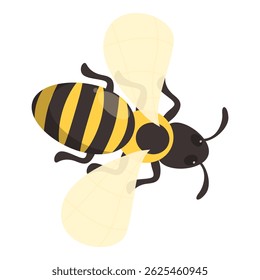 Happy cartoon bee character flying and spreading its wings