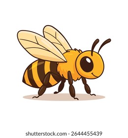 Happy Cartoon Bee Flying with Transparent Wings, Ideal for Nature and Children's Themes