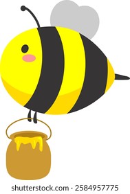 Happy Cartoon Bee with Honey Jar – Fun and Playful Hand-Drawn Style