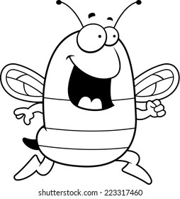 A happy cartoon bee running and smiling.