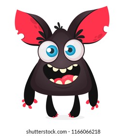 Happy cartoon black monster smiling. Halloween character. Vector illustration.