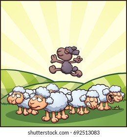 Happy cartoon black sheep. Vector clip art illustration with simple gradients. Some elements on separate layers. 