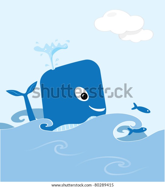 Happy Cartoon Blue Whale Swimming Sea Stock Vector (Royalty Free) 80289415