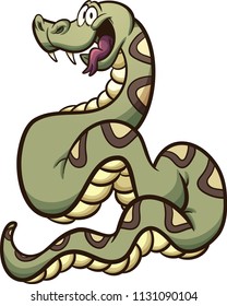 Feliz caricatura boa serpiente constrictor. Ilustración de imagen prediseñada vectorial con gradientes simples. Todo en una sola capa.
