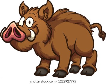 Happy cartoon boar. Vector clip art illustration with simple gradients. All in a single layer. 
