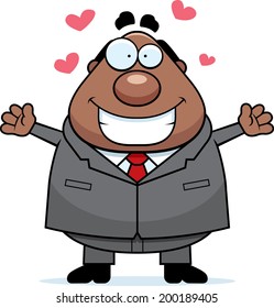 A happy cartoon boss ready to give a hug.