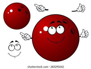 Happy cartoon bowling ball character with smiling face and waving hands for sport or leisure design